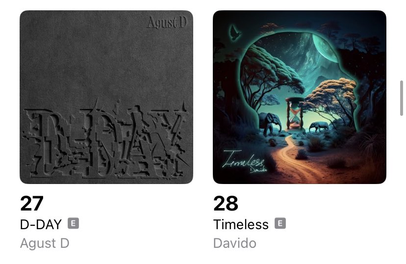 btschartsxdaily's tweet photo. 🇺🇸 Agust D “D-Day” has entered to Top 30 at #27 (+6) on Apple Music US (Albums)!

🆘 Keep Streaming 🆘 https://t.co/d59vjma1sj