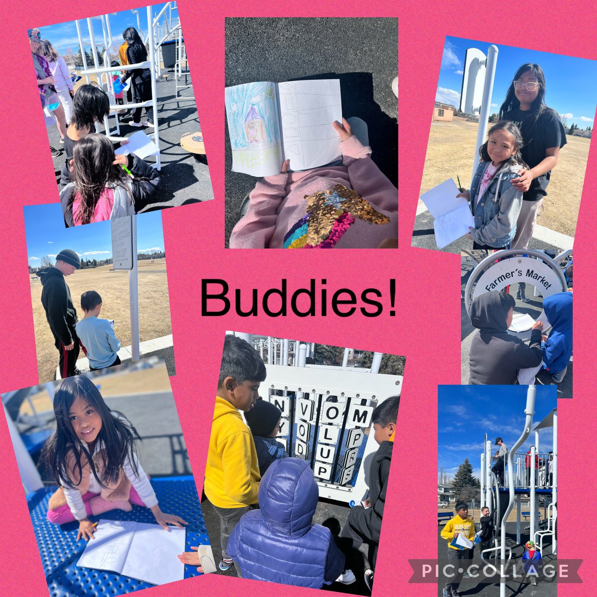 frdoucet_ccsd's tweet image. Grade 6T and Grade 1T went outside and teamed up to do some buddy math! Using tally marks to record, students searched for 2D shapes. 
#buddies #mathoutside
#ccsd