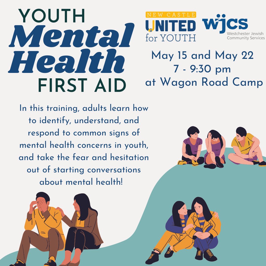 As part of Mental Health Awareness month, NCUFY will be hosting a Youth Mental Health First Aid (YMHFA) Training on  May 15 and  22 from 7-9:30 pm at Wagon Road Camp, and is intended for adult participants. Register here: wjcsymhfa051523.eventbrite.com