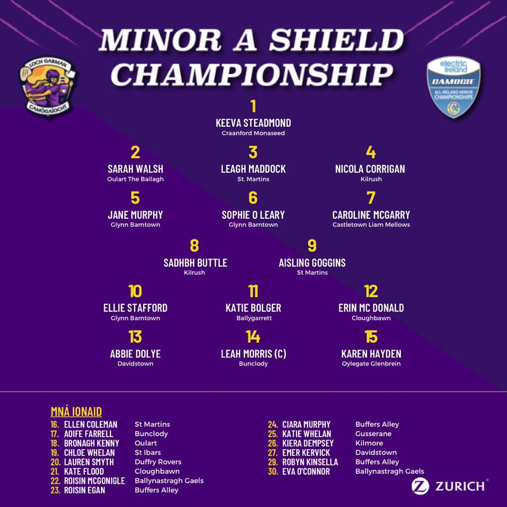 wexfordcamogie's tweet photo. Wexford side to face Antrim is this weekends Electric Ireland Minor Championship Shield Semi Final.

Saturday 22nd April 
Kinnegad GAA
2.00pm

Tickets👉 https://t.co/yTt5PqL9kQ

#Wexford | #Camogie https://t.co/wN8Uhm8F2X