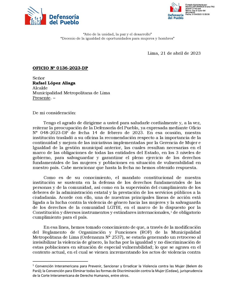 Defensoría del Pueblo tweet media