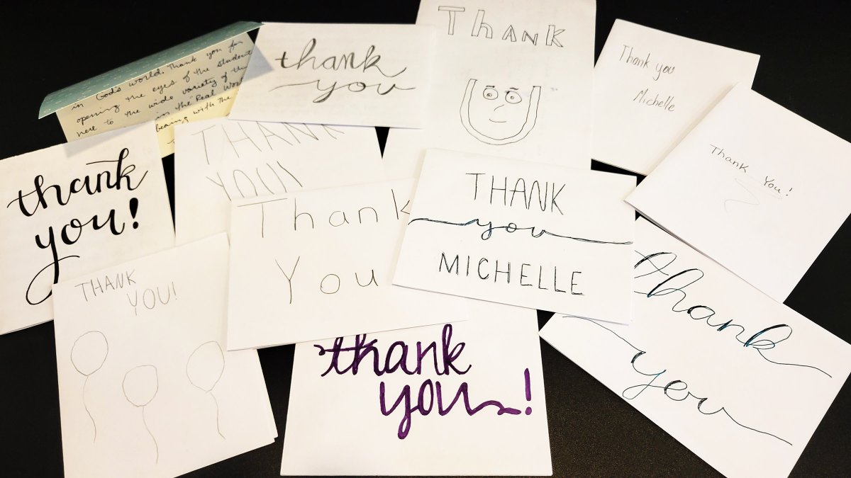 writeplacebiz's tweet image. What a bunch of sweet thank-you cards from the design class at Pella Christian High School! It was so fun reading them and finding out what stood out to each student from the presentation WP Designer Michelle Stam recently gave them. #theWritePlace #DesignPresentation
