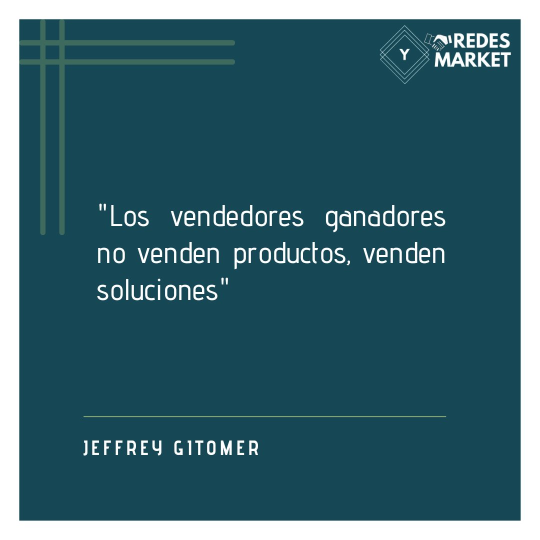 'Los vendedores ganadores no venden productos, venden soluciones' - Jeffrey Gitomer.

#ventasb2b #ventasb2c #ventasretail