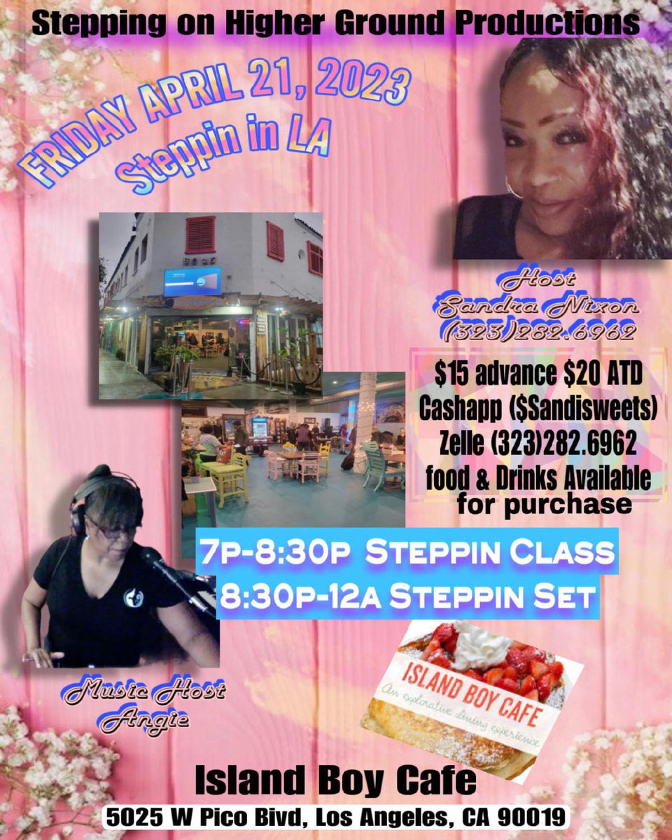 StepperAngel's tweet photo. Chicago Steppin today, 7p-8:30p Steppin Class &amp; 8:30p-12a. Steppers Set, at the Island Boy Cafe, 5025 W Pico Bivd, Los Angeles, CA 90019. https://t.co/jXEqGn34Lk