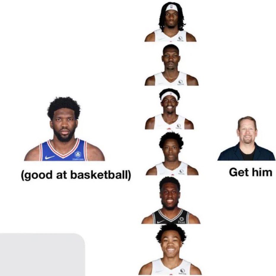 NickNurseTOR's tweet photo. @JacqueVaughnBKN @wojespn Hey coach, you should try this defense against Joel. Worked well for me one time https://t.co/0xT3CUy9US