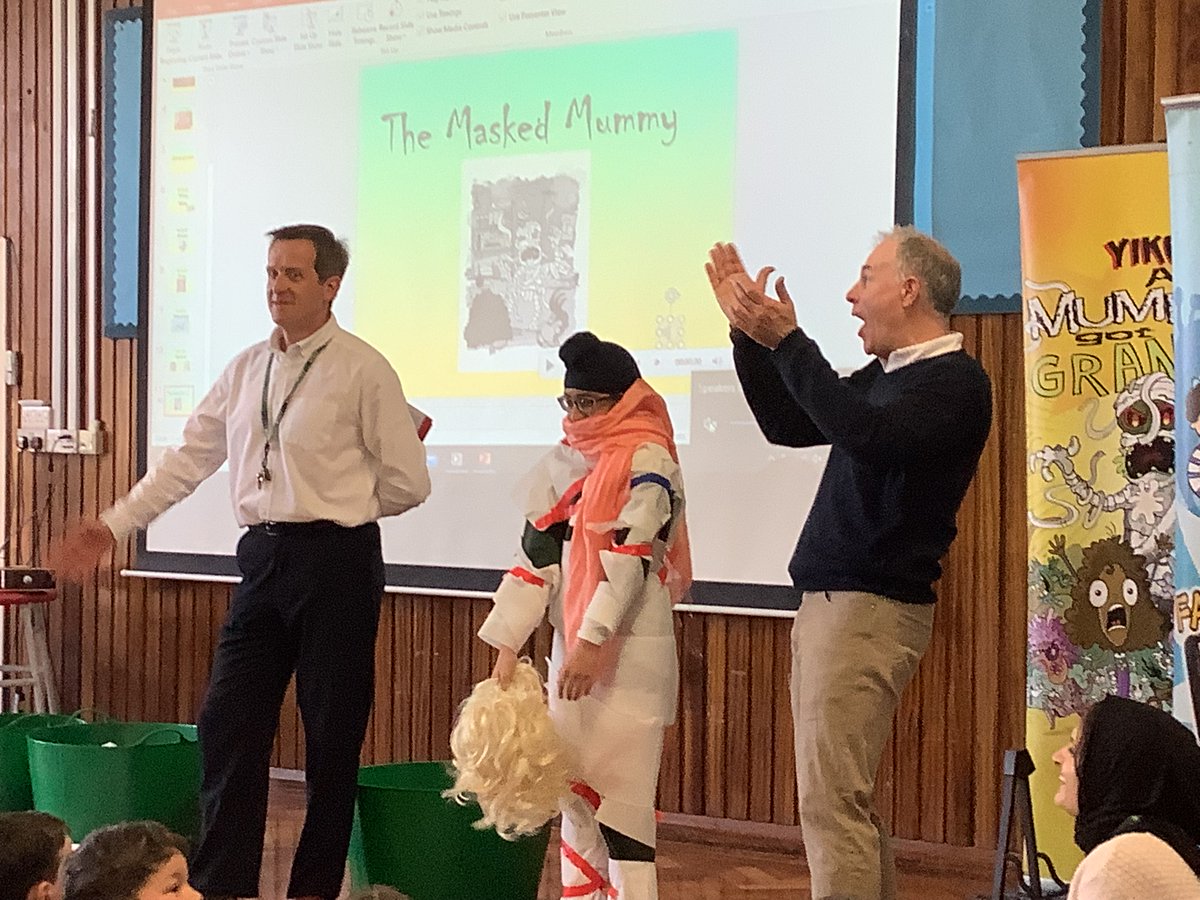A few photos from my trip to fabulous Highfield Primary in Leeds. We played "The Masked Mummy" with Mexican Mummy, Police Mummy and Pretty Mummy. Great to be reunited with Mr Brassil who had to guess the mummfied pupils.