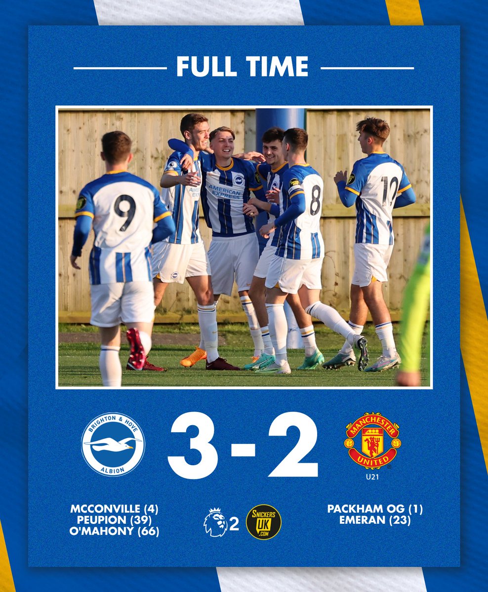 FT: Albion come from behind to beat United in #PL2! 😁 [3-2] 📲 snickersuk.com // #BHAFC 🔵⚪