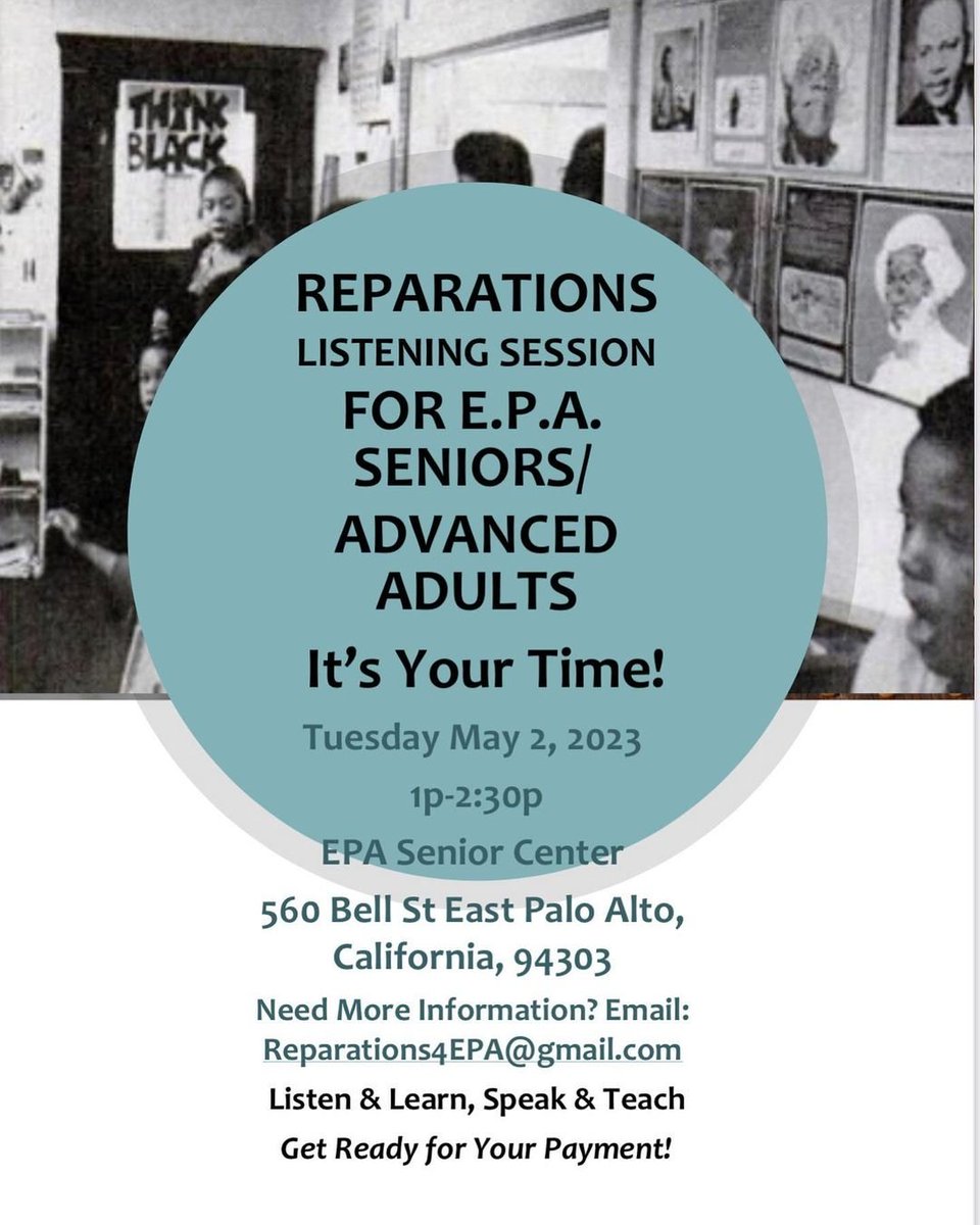chrisorganizsac's tweet photo. I'm loving the work for #Reparations the #EPA4Reparations family is doing!This ππΏ Reparations event is for our #descendant Seniors.
And Yes: Pay the Seniors first WHEN the Reparations come. #CaliforniaReparations #AB3121 https://t.co/gLUG8xMP3H