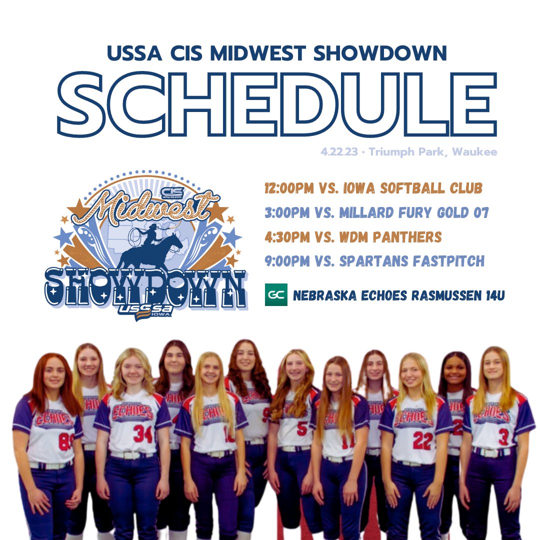 NEEchoes08's tweet photo. Playing up in the 16A Division of the @CentIASports Midwest Showdown this weekend. Ready to battle some talented teams and some chilly weather!

🏆 @USSSA CIS Midwest Showdown
📍 Triumph Park, Waukee IA
💻 GameChanger: Nebraska Echoes Rasmussen 14U https://t.co/5ZEf1evCwC