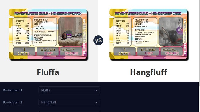 Fluffworlds's tweet photo. 🏟️ GRAND FINALE #FWGT2 #fluffworlds
⚔️Fluffa the Blessed @RabbitsCrypto VS Hangfluff @Hyperion_Goose
🏟️Battleinfos:
Fluffa:
Type:⚔️
❤️🩹: 165
BaseATT: 94
BaseDMG: 168
BaseDEF: 83
Hangfluff:
Type:⚔️
❤️🩹: 350
BaseATT: 58
BaseDMG: 122
BaseDEF: 41
🎙️😯 We have come a very far way to reach this day! Our warriors fought countless battles and now only 2 of them are left! Without many more words I´d like to welcome to the Arena: Fluffa and Hangfluff for the final battle!
⏬ROUND 1⏬ #FWGT2