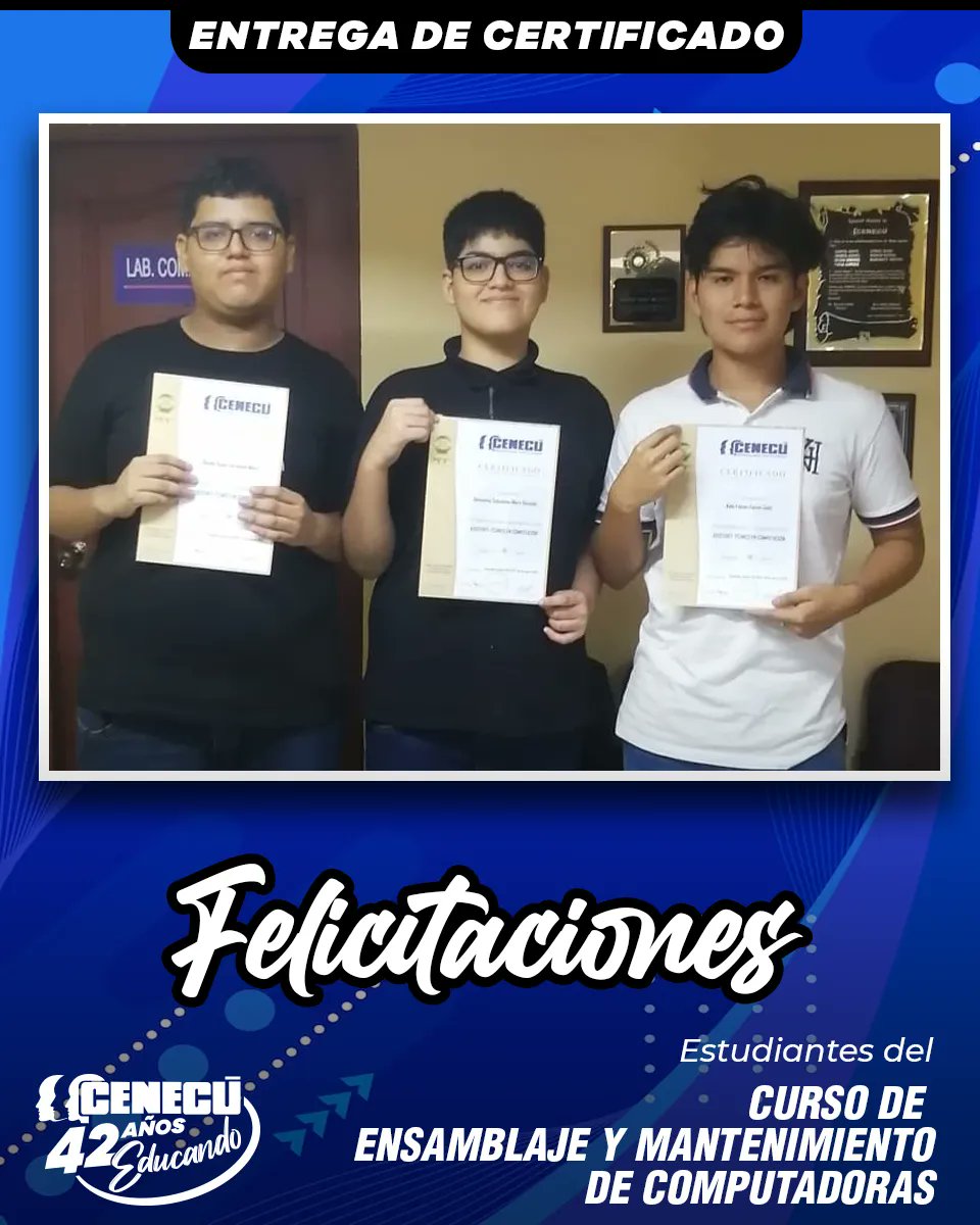CursosCenecu's tweet image. Felicitaciones a nuestros estudiantes del curso de
ENSAMBLAJE Y MANTENIMIENTO DE PCs por haber culminado su capacitación con éxito
.
Info: buff.ly/3kegsNX
.
#MantenimientoDePc #InstalacionDeSoftware #programas #ReparacionDePc #FormatearPc