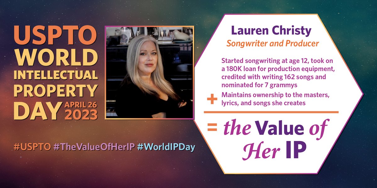 uspto's tweet photo. If artists want the help of chart-topping and Grammy-nominated songwriter and producer Lauren Christy, they should know she is selective in how she spends her time. She recognizes her worth and makes no apologies.  #TheValueOfHerIP https://t.co/iilJWr0yWI