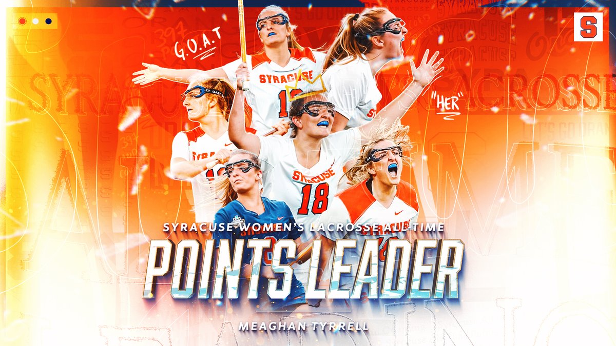 CuseWLAX's tweet image. Not only did @MeaghannTyrrell become Syracuse's all-time points leader in last night's game, but she also moved into the top 10 on the NCAA Division I all-time scoring list! 🤩🍊🥍