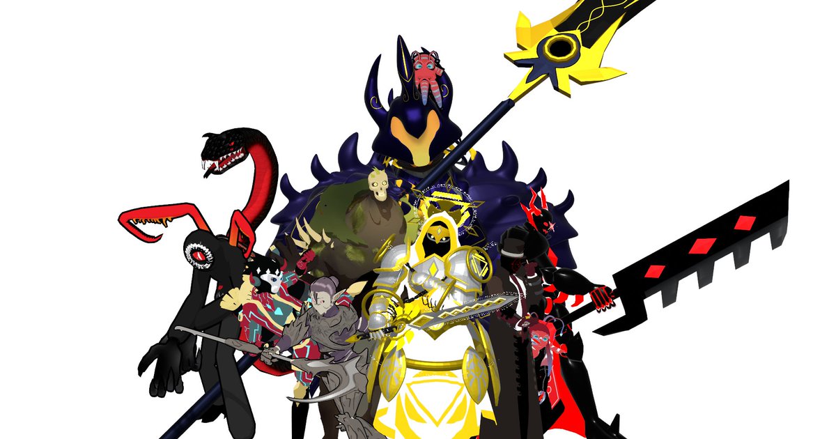 and all my commissions are officially done. wanted to make a render of all my from scratch comms so far!!! look at this... odd little family.