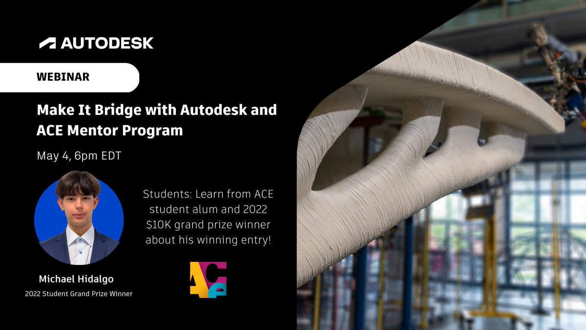tinkercad's tweet image. Autodesk and the @ACEMentor Program are here to help your students with the 🌉 Make It Bridge Student Design Challenge on @Instructables with a FREE webinar on May 4th, 3 PM Pacific Time! 
⭐ Register Now autodesk.zoom.us/webinar/regist… 

@ADSKresearch #AutodeskResearch #research