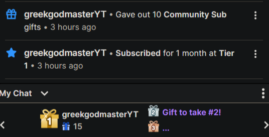 GamingWaiter's tweet photo. Massive shoutout to @GreekGodMaster2 for the huge community boost with the 15 gifted subs! #youarealegend https://t.co/dDshw2KhSa