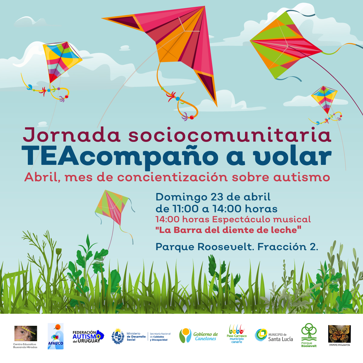 IdCanelones's tweet photo. 🪁En el marco de Abril, mes de concientización sobre autismo, la Intendencia de #Canelones junto a diversas organizaciones y colectivos llevarán adelante la jornada sociocomunitaria TEAcompaño a volar. 

La actividad estará compuesta por una serie de propuestas sensoriales, recreativas y sociocomunitarias.

📅23/4 - 11 a 14hs.

📍Parque Roosevelt.