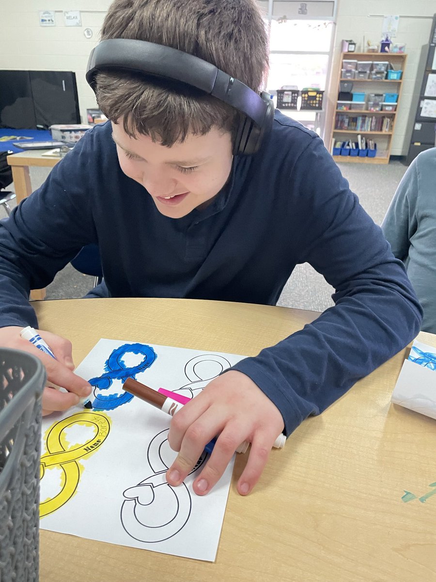 MrsStOnge's tweet photo. Excitement over starting to get our next hallway decor ready! We love getting all of the colored infinity signs from different classes. #teachlovecoffee #autismacceptance #autismacceptancemonth #bakermiddleschool #schoolwideproject #acceptslovesunderstands https://t.co/QhgTjqdMVd