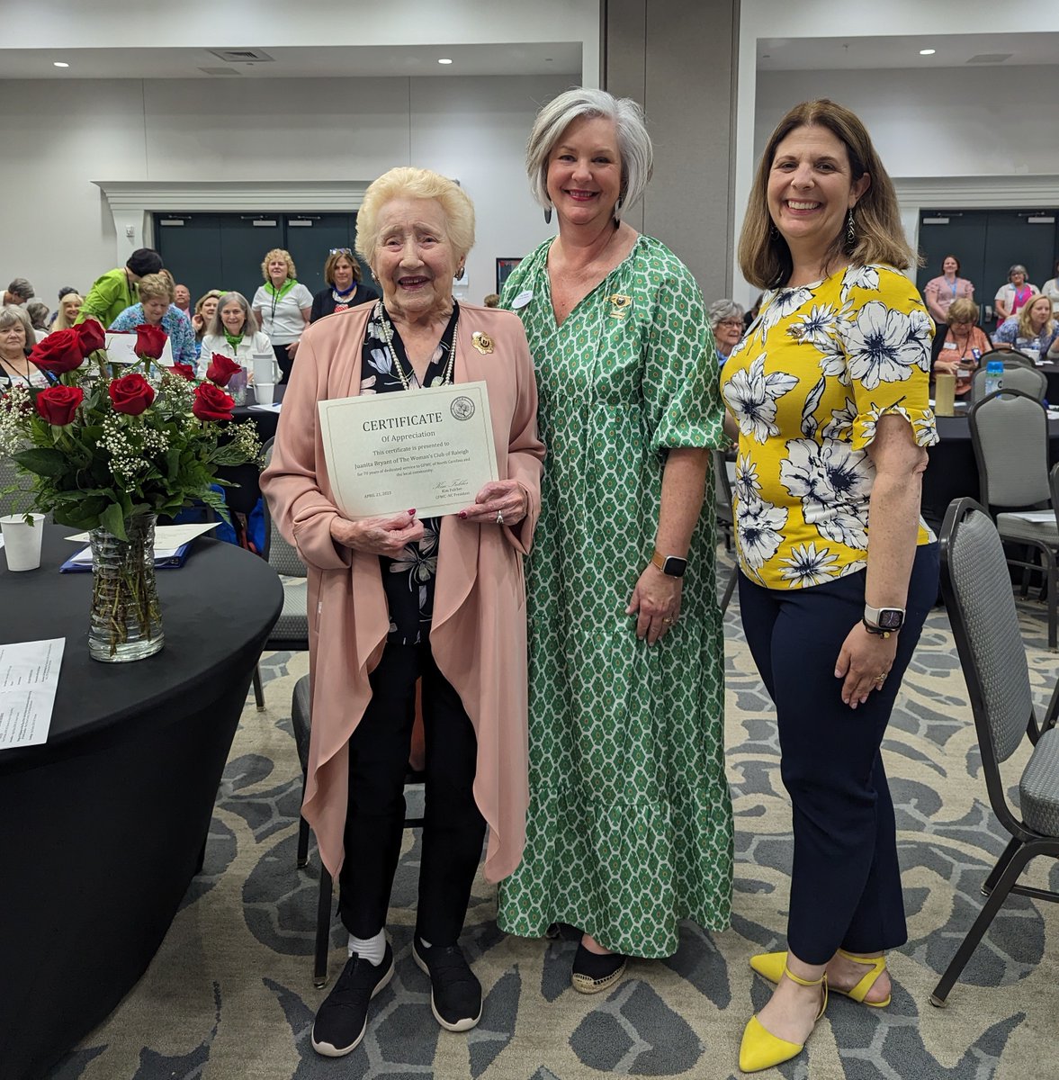 GFWCNC's tweet photo. What a special moment! Our very own Juanita Bryant, #GFWC International Past President, was honored during the #GFWCNC Annual Convention for 70 years of membership. #membershipgoals https://t.co/xrYAOiKMow