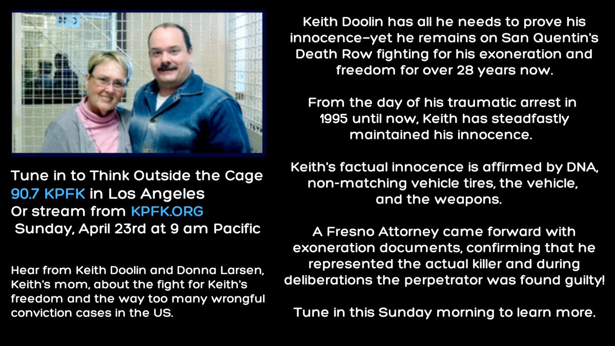 Please listen to the interview on Think Outside the Cage, this Sunday! 
#EndtheDeathPenalty #innocent #WrongfulConviction