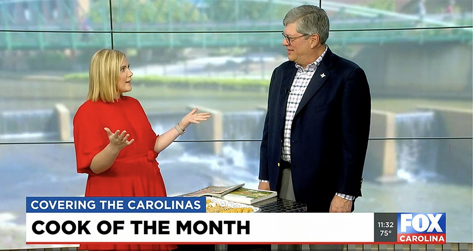 FurmanNews's tweet photo. Furman First Gentleman Charles Davis speaks to @Hgspitler of @foxcarolinanews about his @Southern_Living "Cook of the Month" honor and a cookie tradition he introduced at @FurmanU. https://t.co/VSOuXfwaue @Cedavis59 @ebeth930 #cookies https://t.co/dBZrJLc4Hy