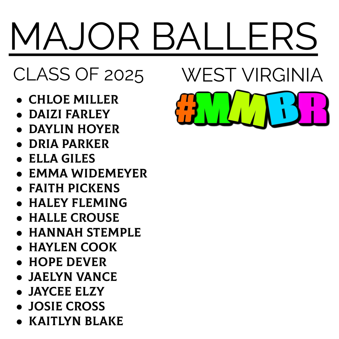 #MMBR Major Ballers-West Virginia
Class of 2025- This Class is Official!!! <a href="/FaithPickens3/">Faith Pickens 2025</a> <a href="/Daizi11406/">Daizi Farley</a> <a href="/CrouseHalle/">Halle Crouse</a> <a href="/hannahstemple/">Hannah Stemple</a> <a href="/ella_giles23/">ella giles</a> <a href="/haylen_cook/">haylen cook</a> <a href="/jvance2025/">Jaelyn “Tootie” Vance</a> <a href="/JosieCr60177409/">Josie Cross</a> @CoachIveyUT <a href="/007ChangeAgent/">Coach Hollywood</a> <a href="/coachoboyle/">Coach O'Boyle</a> <a href="/DriaPark33/">Dria Parker</a> <a href="/haley_fleming1/">Haley Fleming</a> <a href="/JayceeElzy/">JayCee Elzy</a>