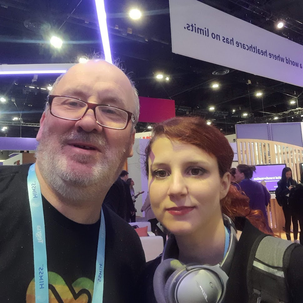 boltyboy's tweet photo. I was hunted down (from behind no less!) for a brief moment at #himss23 by European multi-media #digtalhealth star @zajctjasa -- her https://t.co/I19V28OFBk series is getting up there. 200+ episodes https://t.co/DHGOli5m2A