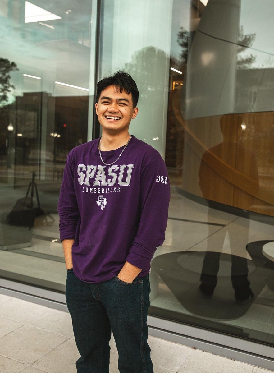 SFASU's tweet photo. We're thrilled to celebrate #SFASpiritFriday by recognizing the 2023 #BestOfSFA award recipients! Michalla Byrd of Joaquin, Heath Sharr of Jacksonville, Jay Teamer of Lewisville, and Curtis Tran of Nacogdoches are this year's winners. 🎉 

Read more: https://t.co/UWbamVcRly 💜 https://t.co/T9iJf3iSPN