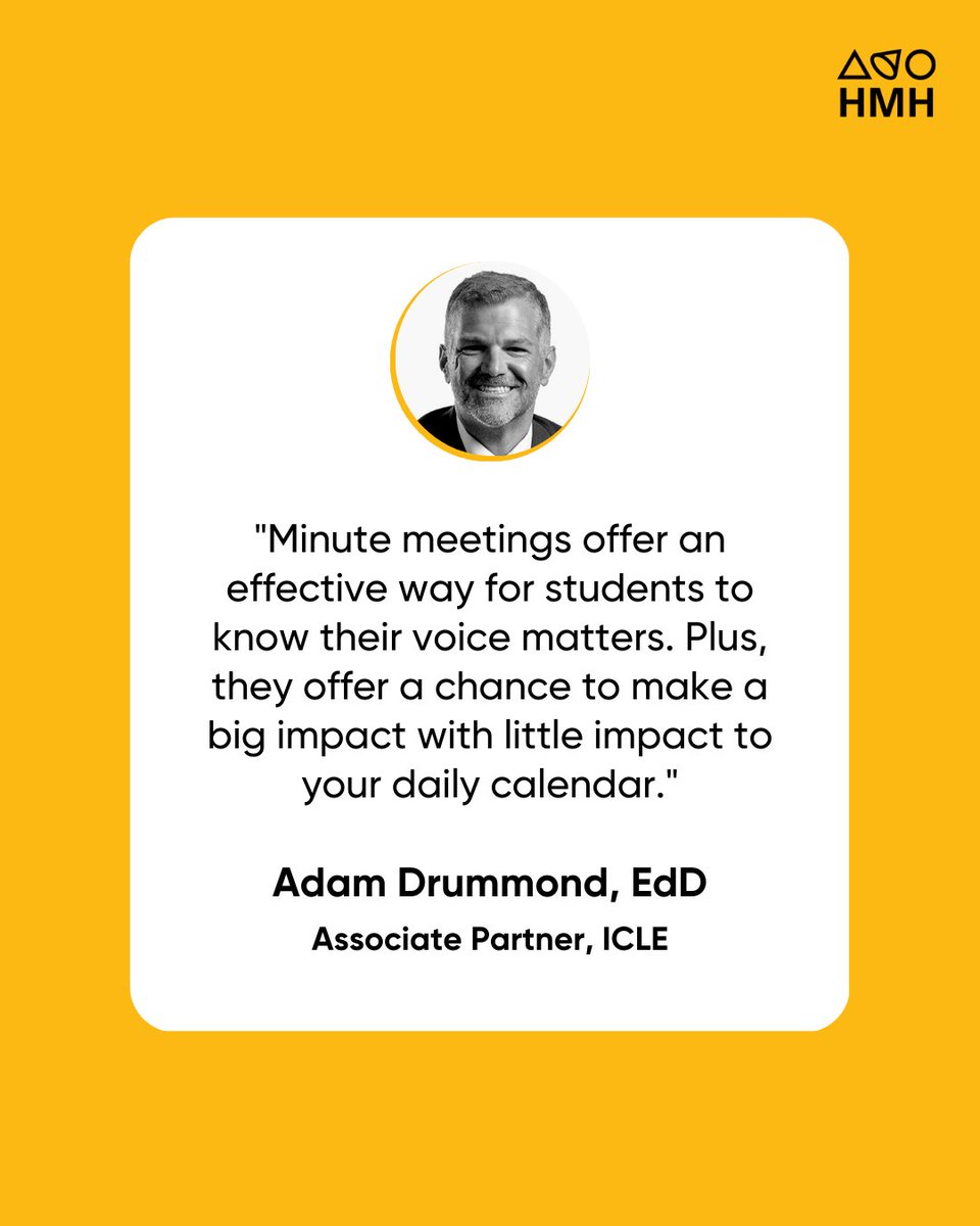 HMHCo's tweet photo. Learn how to bring student voices to the forefront of important conversations through a method called “minute meetings": https://t.co/PquaN2niu7 ⌛ https://t.co/aabuINi2Pp