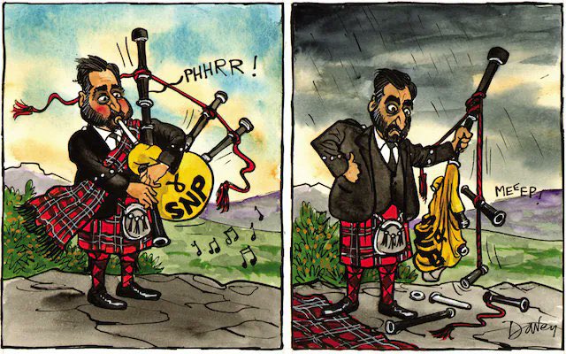 Patrick Blower on #HumzaYousaf #SNP #SNPSleaze #SNPCivilWar #PoliceScotland #Scotland #ScottishIndependence #ScottishParliament - political cartoon gallery in London original-political-cartoon.com