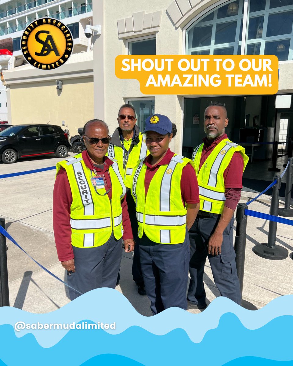 SABermudaLtd's tweet photo. TEAM SHOUT OUT
🛳️Today we're highlight our amazing 2023 Cruise Ship Security Team.
 
We're so excited for the 2023 Season and are proud to keep everything running smoothly for our visitors in all port locations.
 
Follow us and get to know SA better and all that we have to offer! https://t.co/pbIFH8DJ22