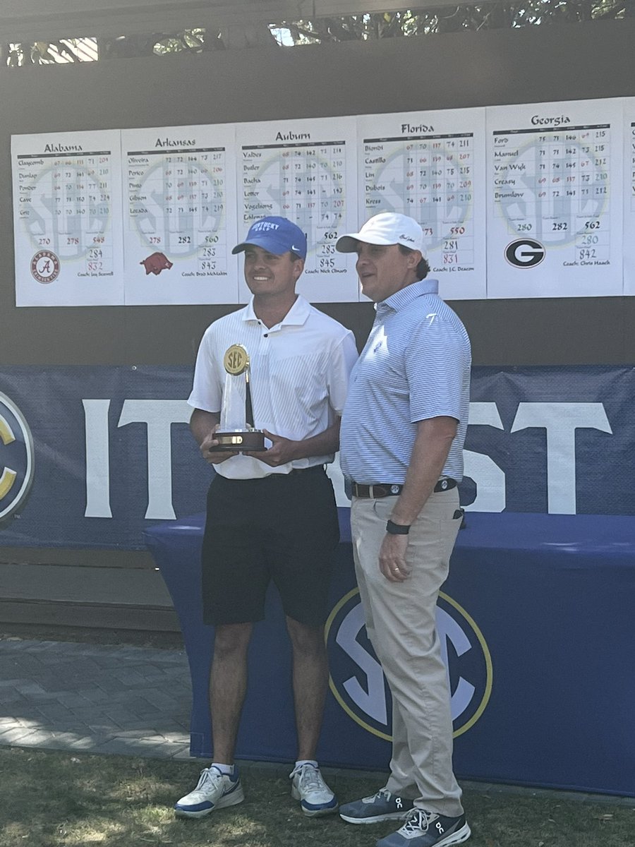 UKmensgolf's tweet photo. 👏👏Congrats, AG! Another sub-70 round for Alex Goff, who finishes second at the SEC Championship with an 8-under 202 54-hole total. 

The second-place finish is only bested in program history by John Owens’ win in the 1950 SEC Championship.

#GoBigBlue https://t.co/7UDBTs5g3S