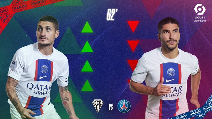 psgfcuk's tweet photo. ⌚️🔄 62' The first Parisian change. 

Verratti ➡ @Carlos10Soler

#SCOPSG I 0-2 https://t.co/9zd4rY0UvA