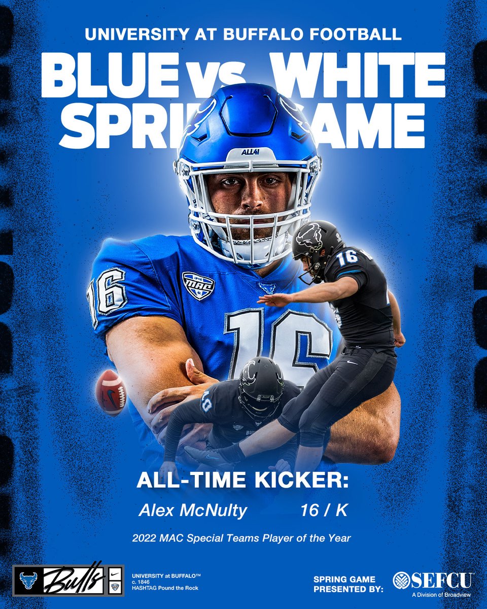 UB Football (@ubfootball) on Twitter photo The 2022 MAC Special Teams Player of the Year Alex McNulty (<a href="/qualityreptile/">Alexander Mcnulty</a>) will handle kicking duties for both the Blue and White Teams during this year's Spring Game! 🔵🤘⚪️
#UBhornsUP | #PoundTheRock The 2022 MAC Special Teams Player of the Year Alex McNulty (<a href="/qualityreptile/">Alexander Mcnulty</a>) will handle kicking duties for both the Blue and White Teams during this year's Spring Game! 🔵🤘⚪️
#UBhornsUP | #PoundTheRock