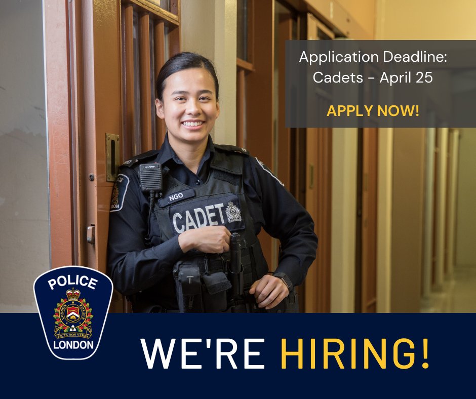 At the London Police Service, we are always looking for great candidates to join our team. 👮 The deadline to apply for cadet is on April 25, 2023. Prepare your application today. Learn more 👉 bit.ly/2MY9jT9
#LdnOnt #LifetimeOfOpportunities