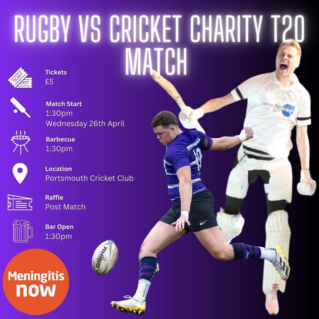 UPRFC are taking on UPCC on there home turf in a charity T20 game at Portsmouth Cricket Club on Wednesday 26th April!!
Tickets are £5.
There will be a BBQ and Bar.
Proceeds will go to @meningitis_now .
Come down and support all the boys at 1:30pm. See yo… instagr.am/p/CrT3JVLIWGF/