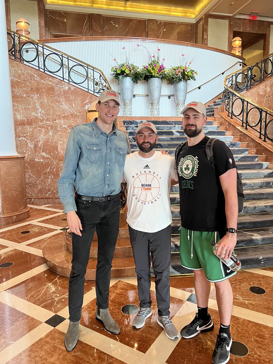 JohnGriffinIII's tweet photo. Recruiting perk during 
@NBA playoffs =see two of @Bucknell_MBB finest getting ready for Game 3 with @celtics . Mike Muscala ‘13 is a legend in Lewisburg for his combination of play making and competitiveness. @DJMacLeay ‘17 was a fierce as they get! The #BucknellBrotherhood 🔸🔵 https://t.co/GnI1CD9a5U
