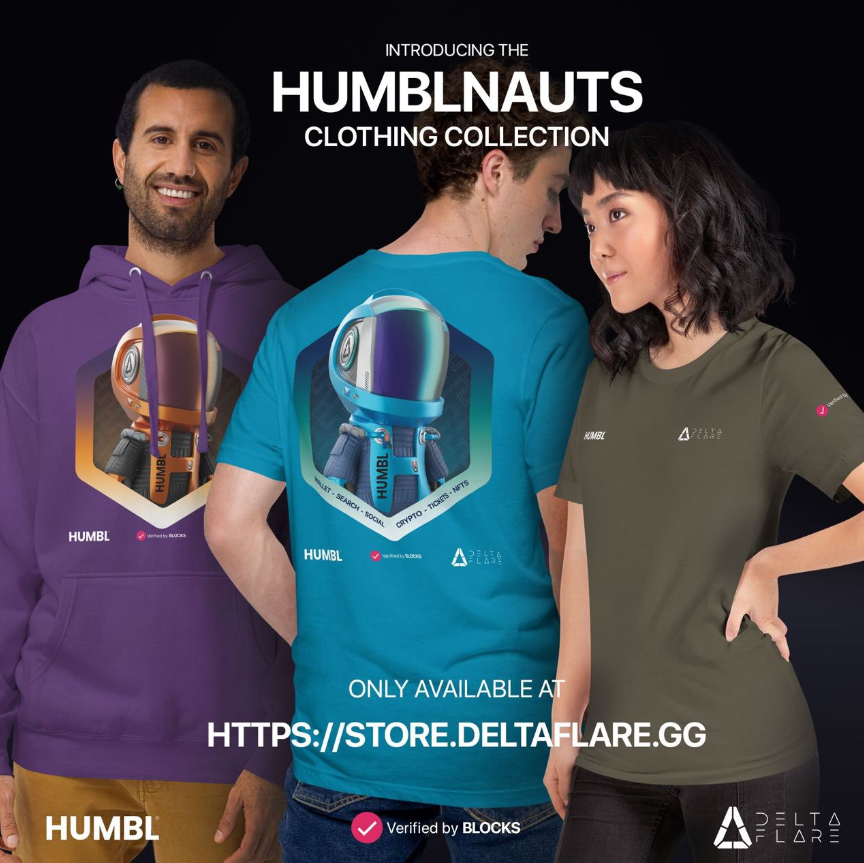 TAPinvest's tweet photo. Exciting news for all HUMBLnauts! The official merch is now available with a number of colors and designs.

Plus, don't forget to check your wallets in May for the highly anticipated #NFT airdrop.

https://t.co/BweVjQtbJn 

#HUMBL #VerifiedbyBLOCKS @Delta_Flare https://t.co/TjRDlEQU0E