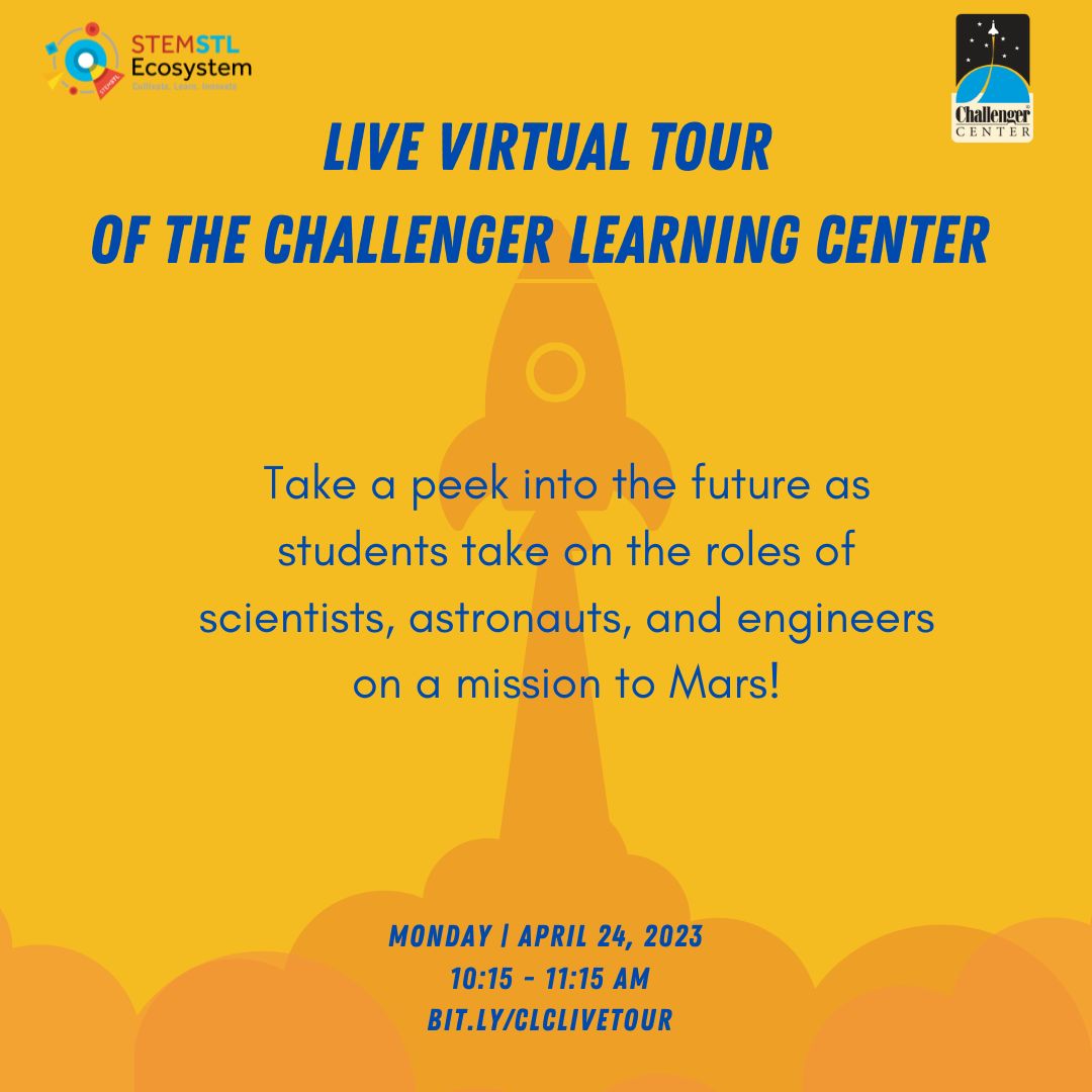 Challenger Center STL (@clcstlouis) on Twitter photo We're teaming up with <a href="/STEMSTL/">STEM STL Ecosystem</a> to give a LIVE tour of one our missions! Tune in next Monday April 24th to join the live stream and learn more about we are educating the future generation of explorers.
#STEM #mission #space #students We're teaming up with <a href="/STEMSTL/">STEM STL Ecosystem</a> to give a LIVE tour of one our missions! Tune in next Monday April 24th to join the live stream and learn more about we are educating the future generation of explorers.
#STEM #mission #space #students