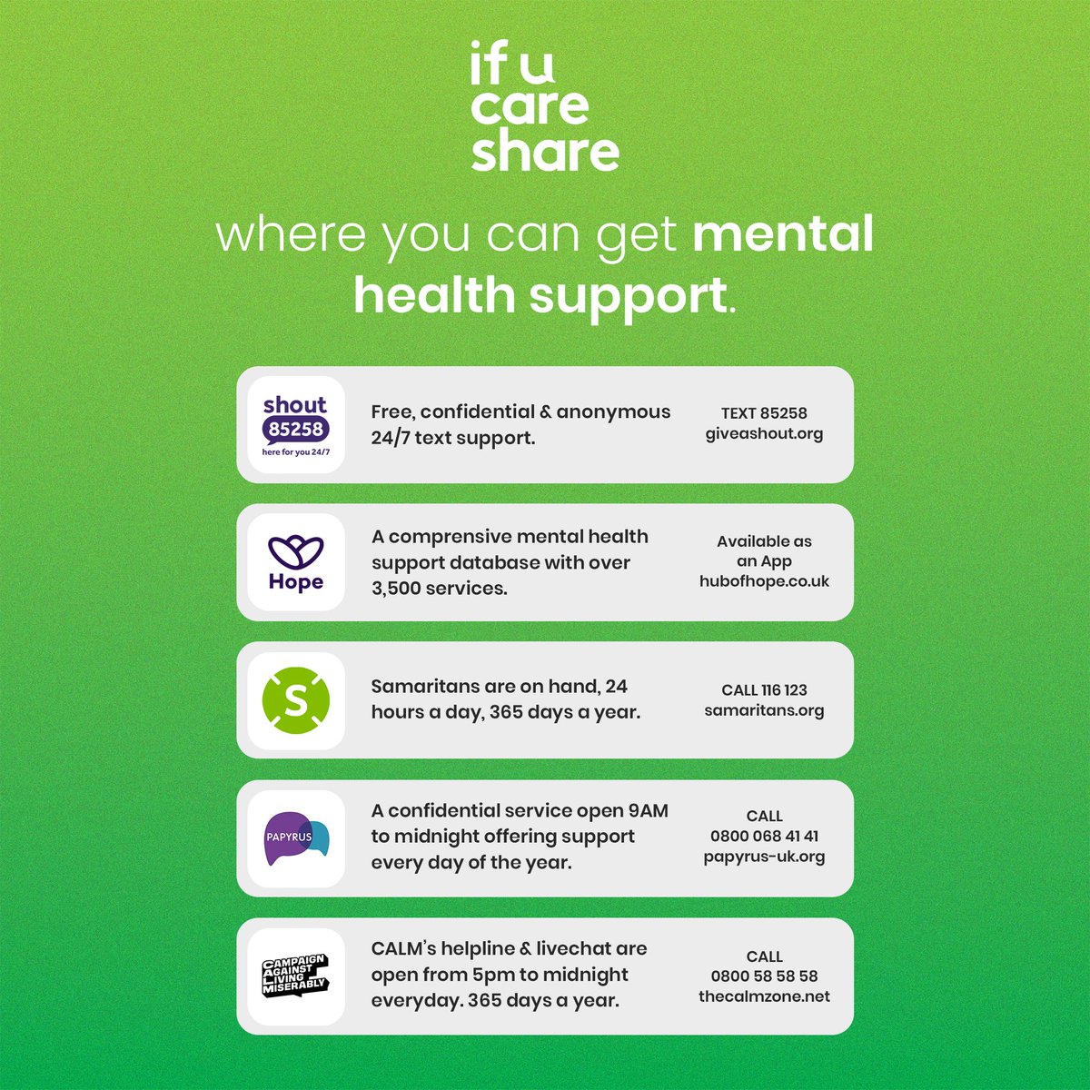 If you are struggling there is support available 💚

Please share for those who need to see this.
