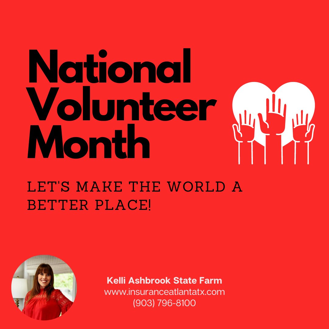 KelliAshbrook's tweet photo. Happy Volunteer Month! The Kelli Ashbrook #StateFarm team recognizes and thanks those who selflessly give their time, talents, and resources to help others. Let's work together to make Atlanta (and the world) a better place! 👏 https://t.co/WSnfKwsUMG