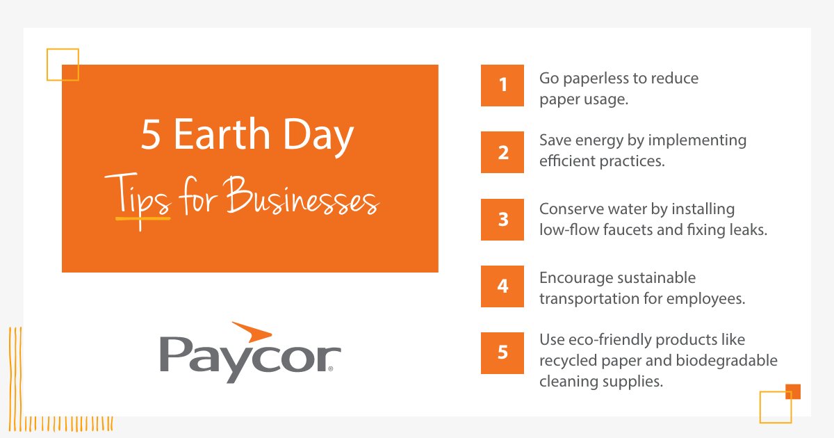 PaycorInc's tweet photo. You don't have to wait for Earth Day π to practice sustainability! Lead by example with these 5 tips: https://t.co/Iy1FmjlyuP
#earthday #tips #earthtips #sustainability https://t.co/PpLPmvRMYK
