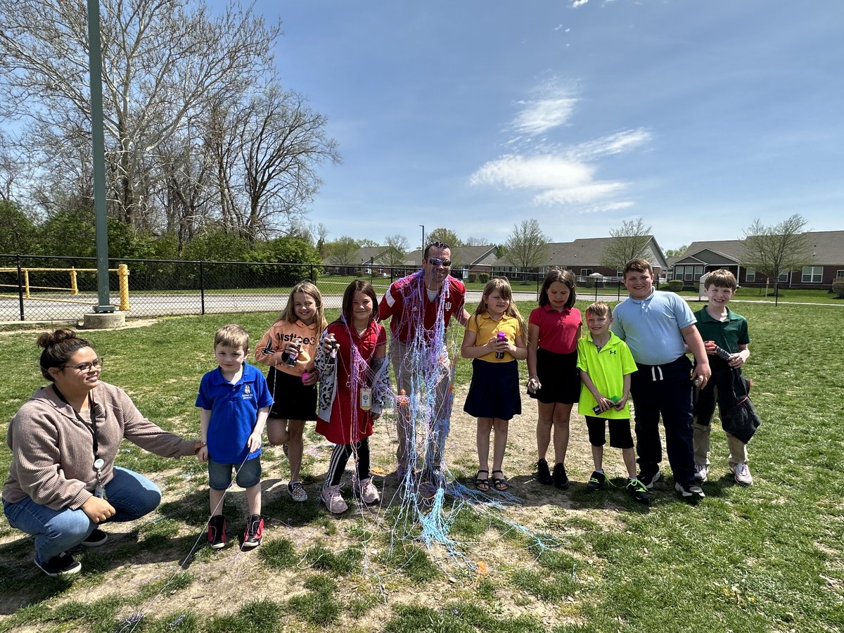 Our Bulldogs had fun spraying Mr. Smith with Silly String as a reward for selling several boxes of chocolate.