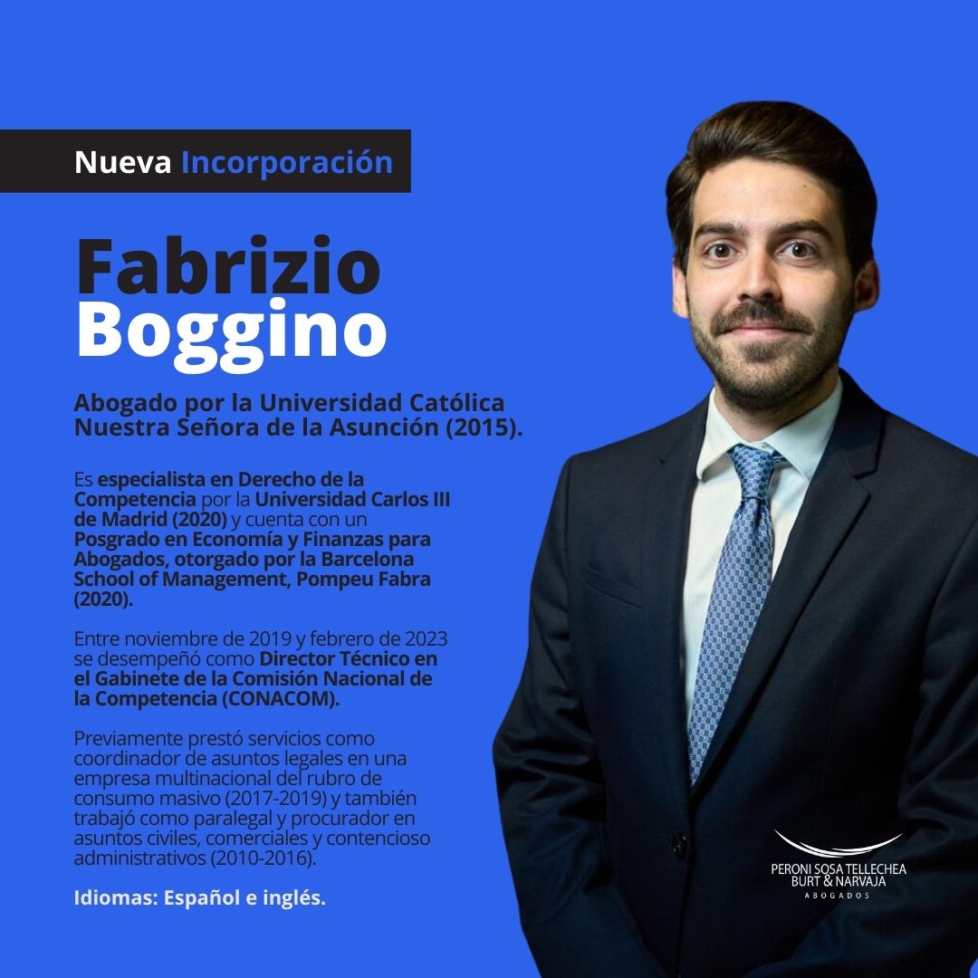 PSTBNLawFirm's tweet photo. Le damos la bienvenida al Abogado Fabrizio Boggino, que se incorpora al departamento de Defensa de la Competencia/ Antitrust del gran equipo de PSTBN.

#Pstbn #NuevaIncorporación #Abogados https://t.co/6E2IjSMDa9
