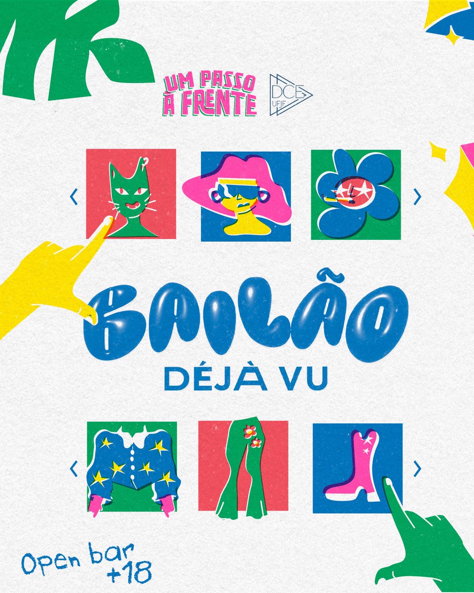 NESSE ENCONTRO DE ERAS VOCÊ ESCOLHE QUEM QUER SER: BAILÃO DÉJÀ VU!

Chegamos para anunciar a próxima edição da maior calourada da região! O BAILÃO DÉJÀ VU vai te levar para uma viagem no tempo que passará pelos anos 70, 80, 90 e 2000