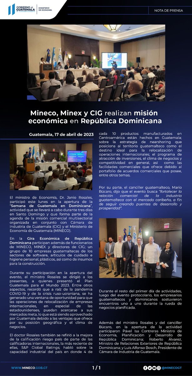 MINECOGT's tweet image. #NoticiasMineco📰

#Mineco, #Minex y #CIG realizan misión Económica en República Dominicana🇬🇹🤝🇩🇴.

#GuatemalaNoSeDetiene