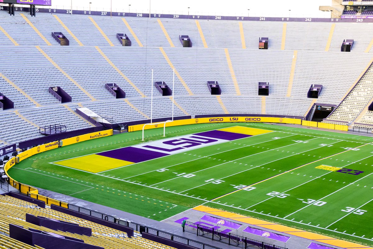 LSUfootball's tweet photo. A one-time field design to showcase The Path https://t.co/4tRSZ18WtC