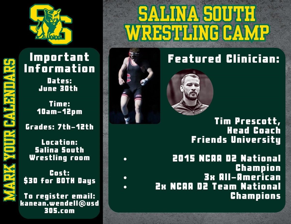 We have some summer wrestling opportunities, if you want to go but can't afford it, or don't have a ride please come talk to Coach Malay. #TPOD