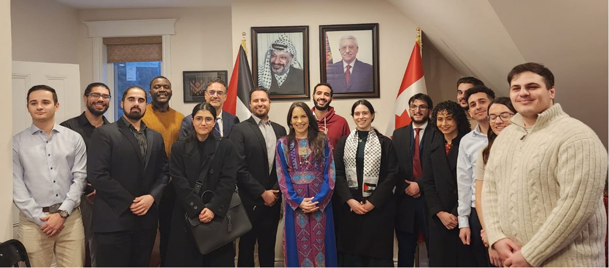 uOttawaGSPIA's tweet photo. The Palestinian General Delegation to Canada welcomed a group of GSPIA students to discuss current issues in the Middle East and Canada’s policies. https://t.co/vw9EfbpJTZ