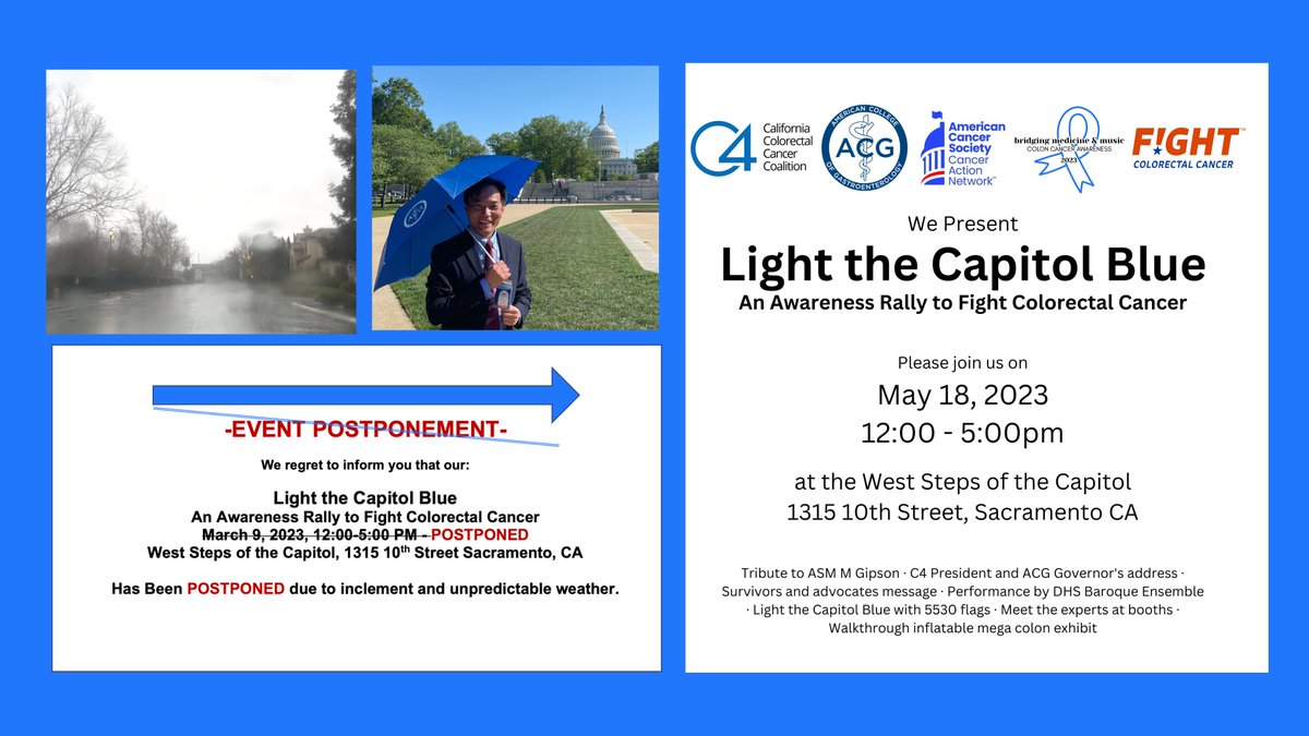 #Blueumbrella @AmCollegeGastro brings #WashingtonDC #BlueSky #ACGAdvocacyDay2023  back to #California for #LightTheCACapitol💙on #May18
🤚@cacoloncancer @ACSCAN @FightCRC @UCDavisGI @UCDavisHealth @SutterHealth